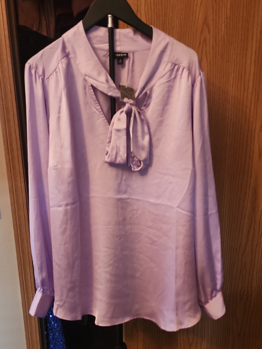 Torrid Lavender Tie-Neck Satin Blouse
